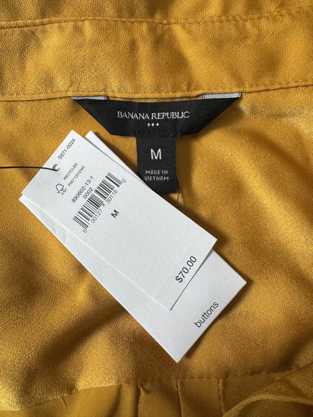 Marigold Satin Blouse Shirt Womens Medium Button Front Banana Republic NEW $70